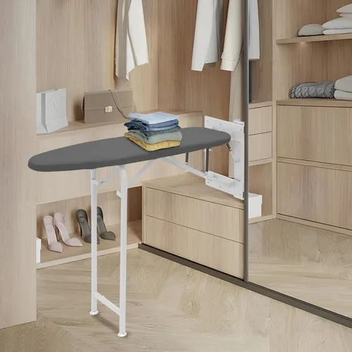 Vista 6 de Tabla de planchar plegable giratoria de 180° para armario, tabla de planchar deslizante, ahorro de espacio, resistente al calor para el hogar y Gris