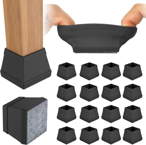 Vista 16 de Protectores cuadrados pequeños de silicona para patas de silla con fieltro envuelto, tapas negras para patas de muebles, antiarañazos antiruido, 16