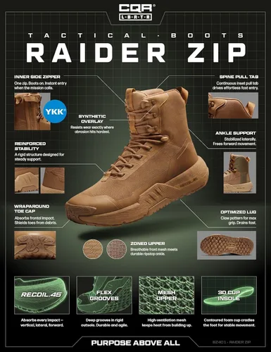 Vista 6 de CQR Men's Tactical Combat Hiking Boots Raider Zip Dark Coyote