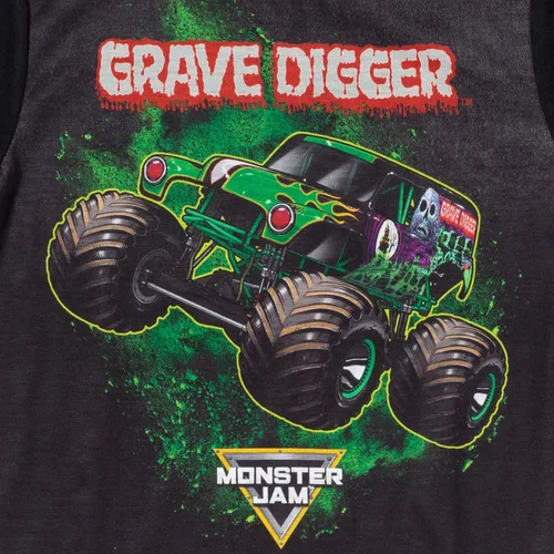 Vista 4 de Monster Jam Grave Digger Megalodon El Toro Loco - Camisa de pijama y pantalones cortos