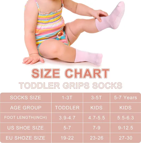 Vista 6 de SkiBeaut Calcetines para niños pequeños, 12 pares de puños antideslizantes para niños y niñas con pinzas para 1-7 años