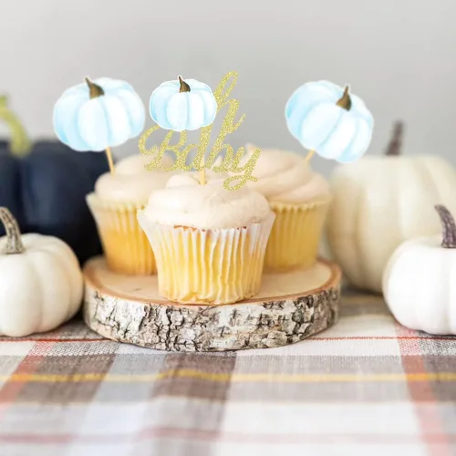 Vista 5 de Pumpkin Oh Baby - Decoración para cupcakes con temática de calabaza, para baby shower, cumpleaños, Acción de Gracias, Halloween, fiesta, suministros
