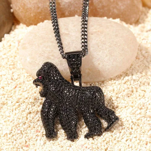 Vista 2 de KMASAL Jewelry Hip Hop Iced Out Bling Ape Pendant Individual Necklace with 24 Stainless Steel Rope Chain