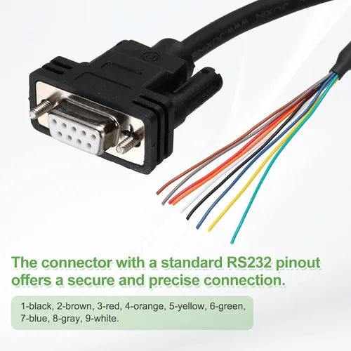 Vista 4 de 6.6 pies 26AWG DB9 Conector hembra a extremo de cable desnudo RS232 9 Pin Serial Cable de extensión doble blindado chapado en oro Conector hembra