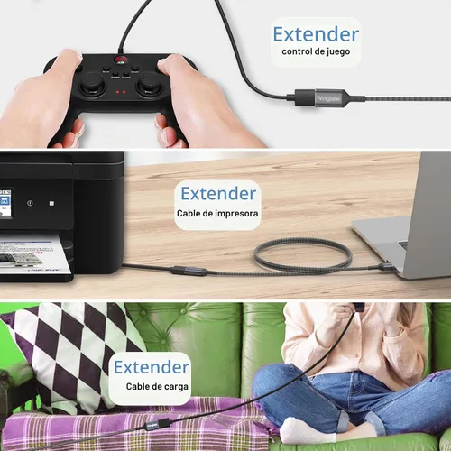 Vista 6 de Cable de extensión USB 3.0 de 2 pies tipo A, macho a hembra, dispositivos USB-A
