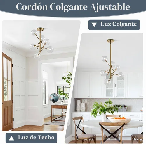 Vista 3 de KCO Lámparas Sputnik modernas de iluminación con 6 luces de burbujas de luz para iluminación de globo de vidrio transparente, lámpara de techo
