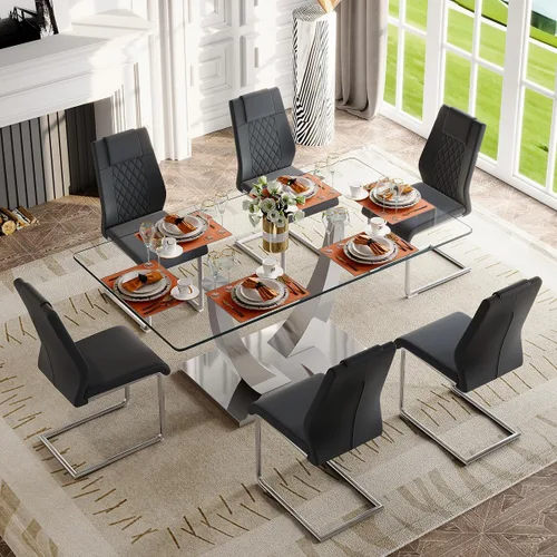 Vista 77 de Mesa de comedor moderna para mesa de comedor de mármol sintético de 4/6, 63 pulgadas, mesa de cocina rectangular, mesa de cocina y comedor de fácil