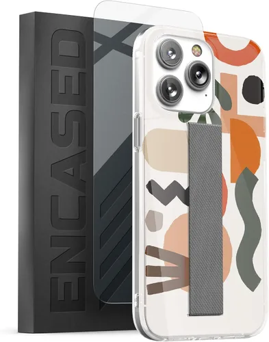 Vista 7 de ENCASED Funda para iPhone 14 PRO con correa de mano y protector de pantalla (anillo de mármol dorado)