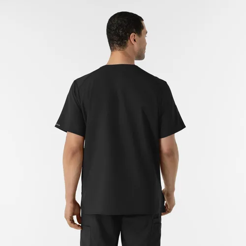 Vista 3 de WonderWink W123 6355 - Camiseta de manga corta para hombre Camiseta médica con cuello en V de 4 bolsillos, hecha para funcionar, ajustar, tela Negro