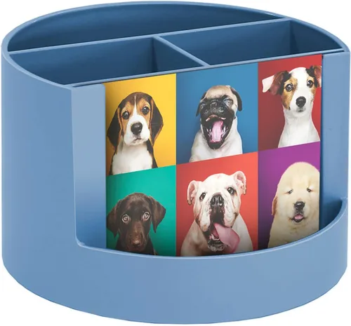 Vista 2 de Acrimet Organizador de escritorio compacto, 4 ranuras espaciosas, soporte redondo para lápices y accesorios con ranura para fotos, ideal