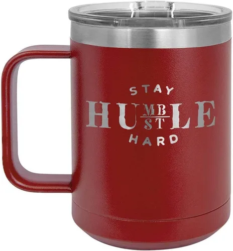 Vista 9 de STAY HUMBLE HUSTLE HARD Negro 15 oz Taza de café w/tapa deslizante Taza de café de viaje aislada Ideas de regalos de cumpleaños o Navidad
