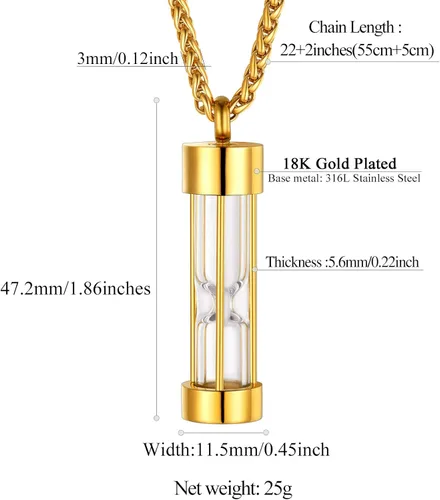 Vista 192 de FindChic Collares personalizados con urna para cenizas, barra vertical, gato, luna, reloj de arena, garra de perro, acero inoxidable, chapado en oro