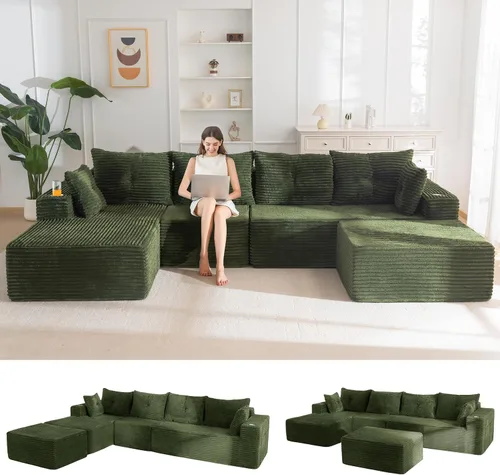 Vista 18 de MAXYOYO Sofá modular de 104 pulgadas con diván en forma de L, moderno sofá deshuesado para sala de estar, sofá en una caja, sofá de gran