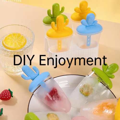 Vista 5 de AuraGlor Juego de moldes para paletas de cactus, moldes familiares para hacer helados, accesorios de cocina congelados, fácil liberación, saludable