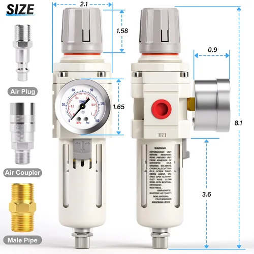 Vista 2 de TAILONZ 3/8" NPT AW3000-03 Regulador de filtro 4-Blanco