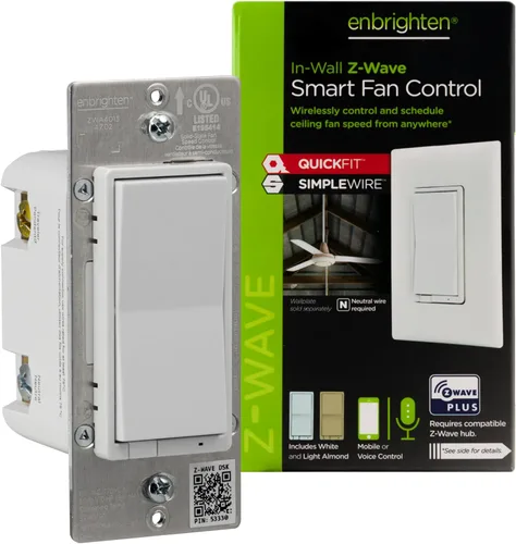 Vista 7 de Enbrighten Z-Wave Plus Controlador de ventilador, funciona con Alexa, Google Assistant, compatible con 3 vías, requiere ZWave Hub