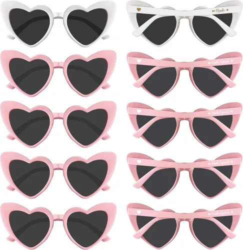 Vista 8 de PartyGifts&beyond Gafas de sol de despedida de soltera con forma de corazón, paquete de 10 lentes de sol para despedida de soltera