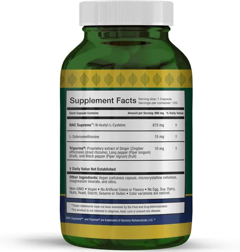 Vista 3 de NAC Supreme™ with Selenium & Triperine® – N Acetyl L Cysteine for Immune, Respiratory & Liver Harmony Support – 120 Vegan Capsules – Dr. Gumman’s