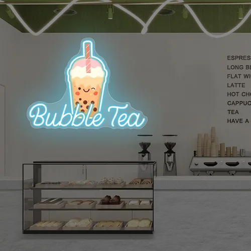 Vista 4 de Letrero de Neón de Té de Burbujas, Luz LED de Neón de Té Boba y Leche para Bebidas, Café, Barra de Tienda, Decoración de Pared, Arte Personalizado