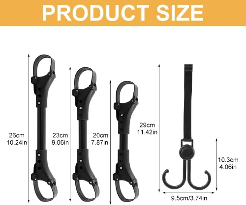Vista 5 de Conector de cochecito de 3 piezas con 2 ganchos para cochecito, conector para niños pequeños, longitud ajustable de liberación rápida con gancho