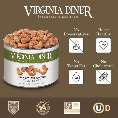 Vista 3 de Virginia Diner Anacardos tostados con miel - Lata de regalo de anacardos gourmet tostados con miel extragrandes, sin OMG, sin conservantes, regalos