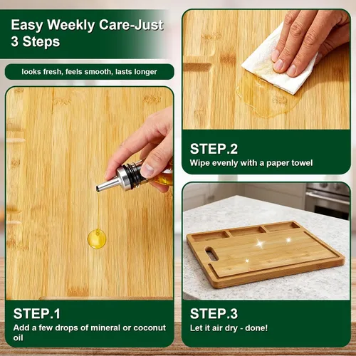 Vista 8 de Tablas de cortar para cocina – Tabla de cortar de bambú integrada con 3 compartimentos y ranuras para jugos – Bandeja de servir para carnes