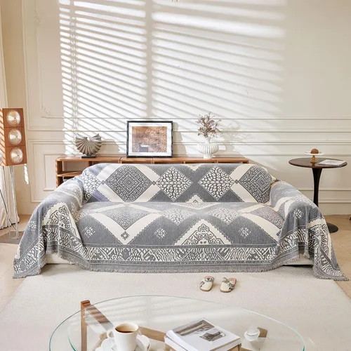 Vista 27 de ROOMLIFE Manta de sofá estilo azteca boho para sillones de 2/3 cojines, fundas de sofá lavables y antideslizantes aptas para mascotas, protector