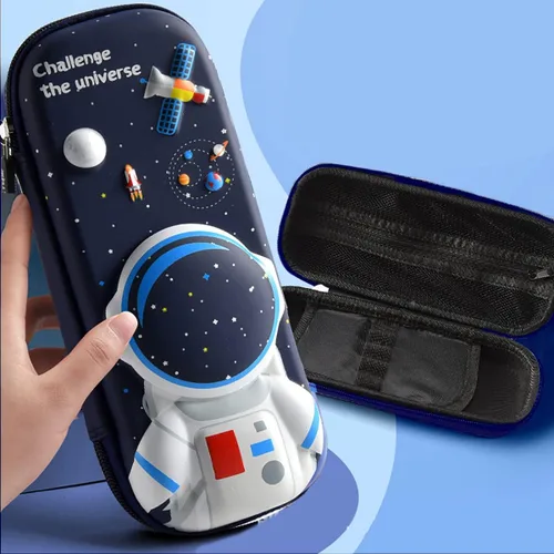 Vista 4 de Estuche para lápices de astronauta 3D para niños y niños, caja impermeable con compartimentos para bolígrafos (azul oscuro)