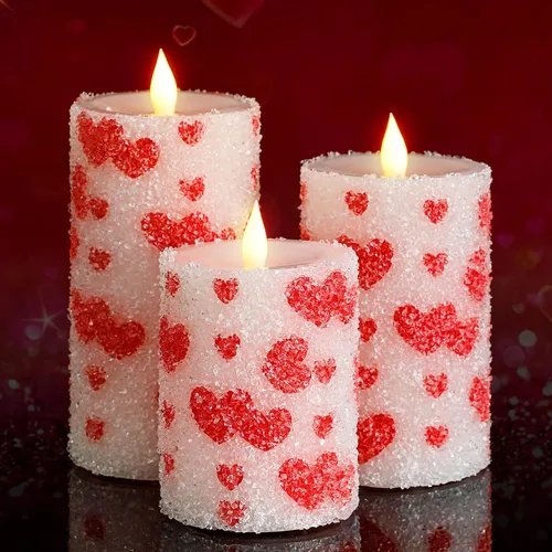 Vista 4 de Baquler 3 velas LED de Navidad sin llama de bastón de caramelo pastel, velas LED de menta con purpurina roja y blanca, funciona