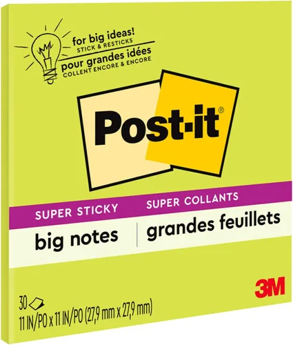 Vista 5 de Post-it Notas grandes súper adhesivas, 11 x 11 pulgadas, 1 bloc, 2 veces el poder de adherencia, verde neón (BN11G) (paquete de 6)