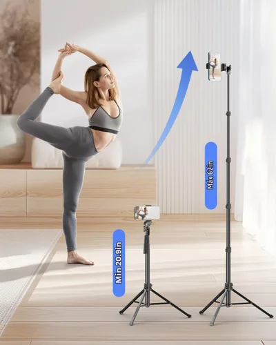 Vista 2 de EMART Soporte de trípode para teléfono celular de 62'', soporte de trípode ajustable de piso para teléfono celular con control remoto para iPhone