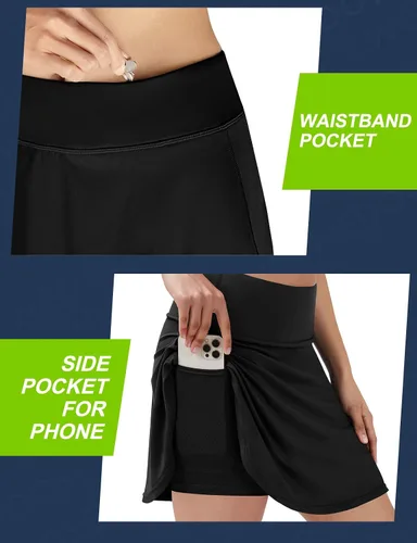 Vista 3 de Ewedoos Falda de tenis para mujer con 3 bolsillos de cintura alta, falda pantalón atlética de golf, faldas de tenis para mujer