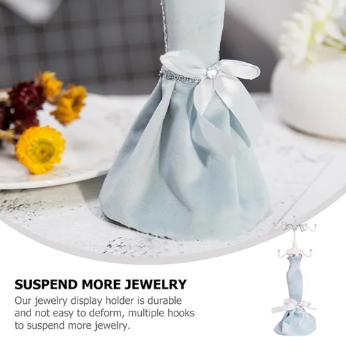 Vista 3 de BESPORTBLE Jewelry Display Rack for Earrings and Necklaces Iron Art Jewelry Organizer Stand with Light Blue Mannequin for Craft Shows and Retail Sale