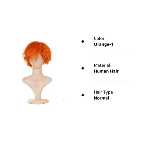 Vista 5 de Ecvtop Pelucas cortas para disfraz de hombre de Death Note Naranja-1