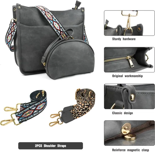 Vista 4 de KOGTLA Bolsos cruzados de cuero Hobo con correa de guitarra para mujer
