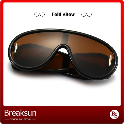 Vista 5 de Gafas de sol de moda con máscara ondulada para mujeres y hombres, de gran tamaño, color plateado, con escudo futurista, estilo de diseñador