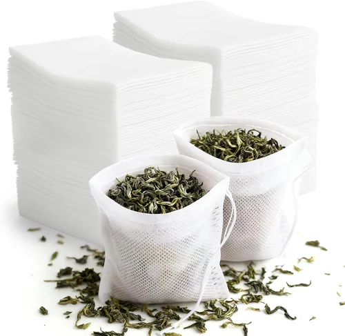 Vista 7 de TamBee Bolsas de té de 8 x 10 pulgadas, bolsa desechable para bricolaje, bolsas de té reutilizables para té suelto, bolsa vacía con cordón, bolsa