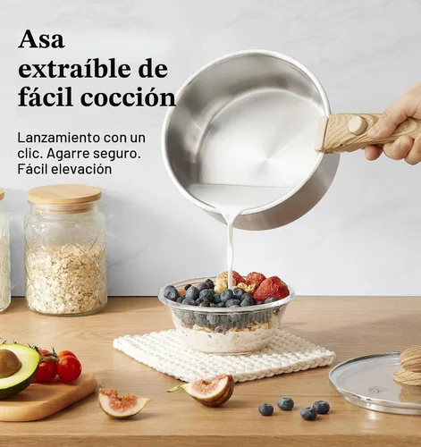 Vista 2 de KOCH SYSTEME CS - Juego de cacerolas de acero inoxidable 18/10 con mango extraíble, sartén de 1.5 cuartos de galón, 2 cuartos y 3 cuartos con tapas