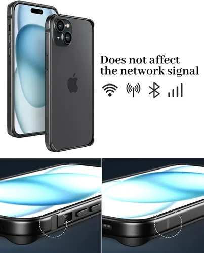 Vista 3 de Funda delgada de metal para iPhone 15, interior de TPU suave + parachoques chapado en metal, soporte de carga inalámbrica, parachoques a prueba