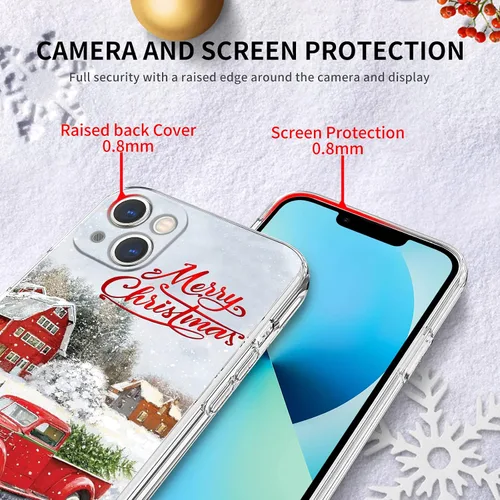 Vista 2 de Newseego Funda de Navidad para iPhone 13, Serie Linda a Prueba de Golpes Anti-Amarillo PC Duro + Parachoques TPU Cubierta Protectora para Mujeres