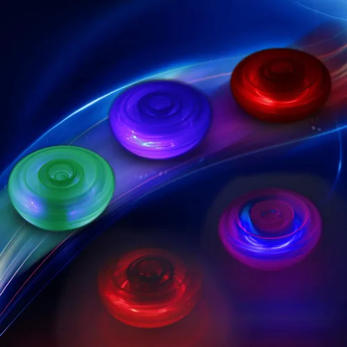 Vista 3 de Paquete de 12 tops giratorios iluminados – Tops giratorios OVNI con giroscopio, juguete LED intermitente a granel, recuerdos de fiesta novedosos