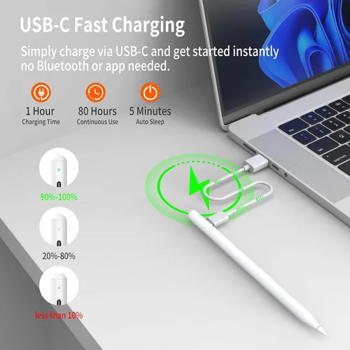 Vista 7 de Stylus Pen for Surface Pro, 4096-Level Pressure & USB-C Fast Charge 4097-white