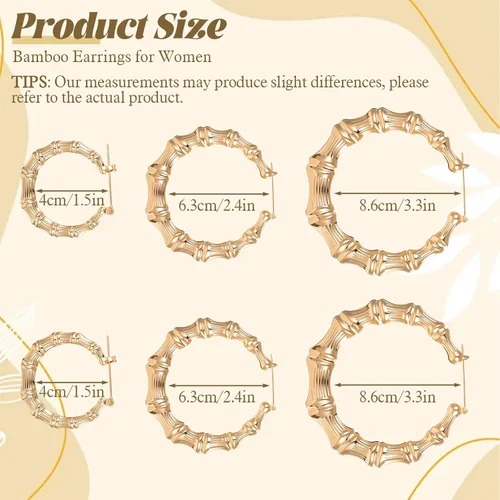 Vista 2 de Bamboo Earring Large Bamboo Hoop Earrings for Women 80s 90s Door Knocker Earring Hip Hop Chunky Gold Hoop Earrings Trendy Women Jewelry Party Custom