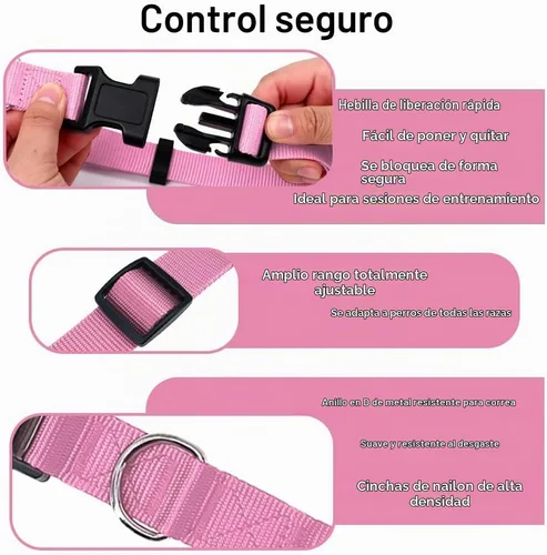 Vista 3 de Collar de perro rosa básico ajustable para cachorros, perros pequeños, medianos y grandes, con collar de nailon transpirable de liberación rápida