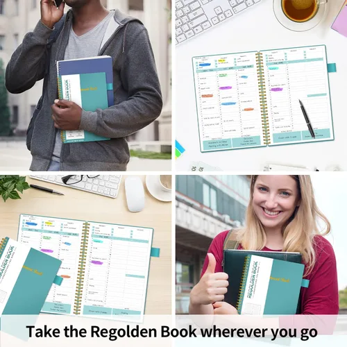 Vista 6 de Regolden-Book - Agenda semanal sin fecha, agenda diaria por hora con intervalo de 30 minutos, cubierta flexible, cuaderno de encuadernación