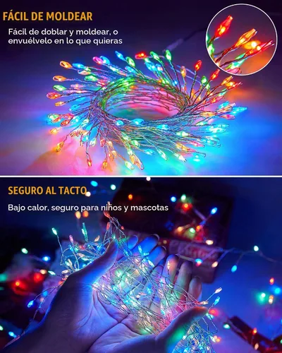 Vista 4 de Luces de Hadas a Batería, 10 Pies 120 LEDs Luces de Cadena Tipo Petardo Impermeables Cable Plateado Luces Estrelladas de Luciérnaga para Bricolaje