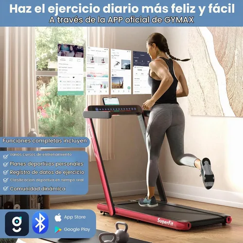 Vista 5 de Goplus Cinta de correr 2 en 1 para debajo del escritorio, 2.25 HP Superfit plegable con control de panel táctil, control por aplicación, control Rojo