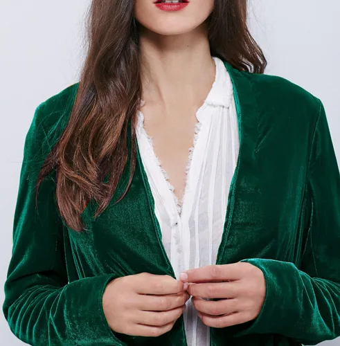 Vista 3 de R. Vivimos - Chaqueta con volados, asimétrica, larga, de terciopelo, informal, para mujer