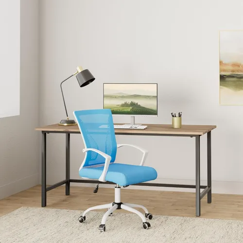 Vista 2 de Modern Home Zuna Silla de oficina con respaldo medio, respaldo ergonómico de malla con respaldo de malla (blanco/azul)
