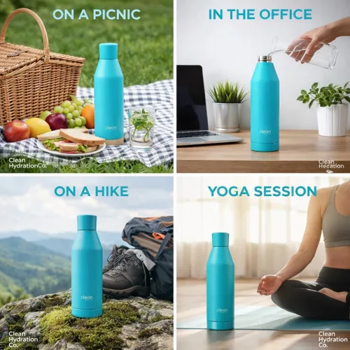 Vista 6 de THE CLEAN HYDRATION Co. Botella de agua aislada con infusor de frutas, botella inferior extraíble de acero inoxidable, aislada al vacío de doble